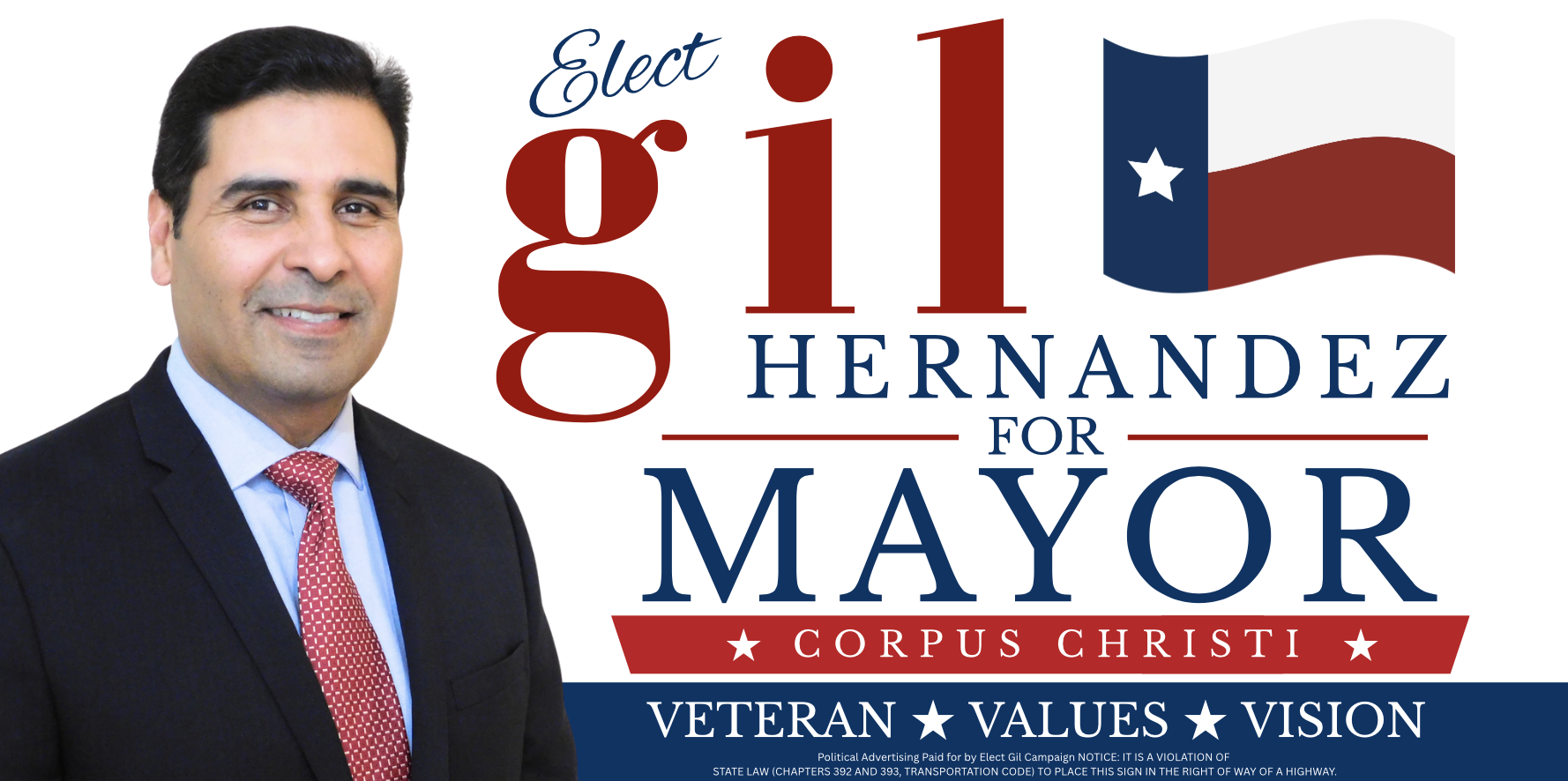 Gil Hernandez 4 by 8 campaign sign